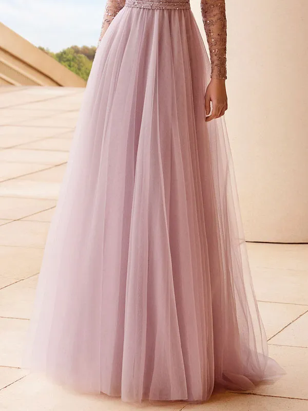 Classic Cocktail Long Mesh Lady's Dress