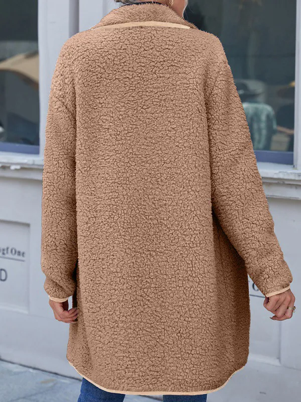 Loose Casual Solid Color Lapel Collar Plush Warm Coat