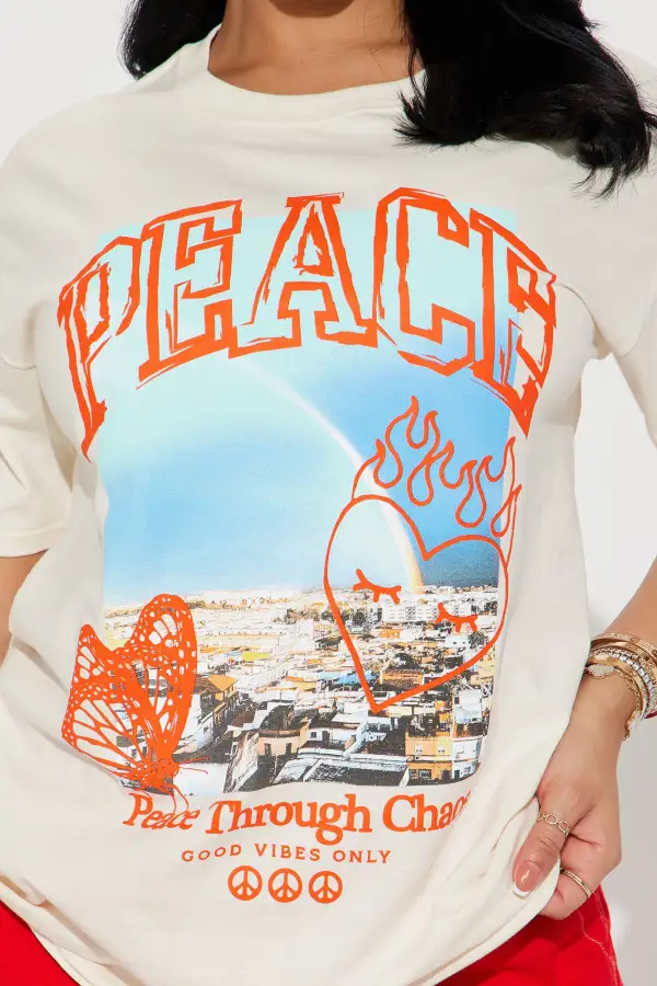 Peace Over Chaos Graphic Tee - Natural/Combo