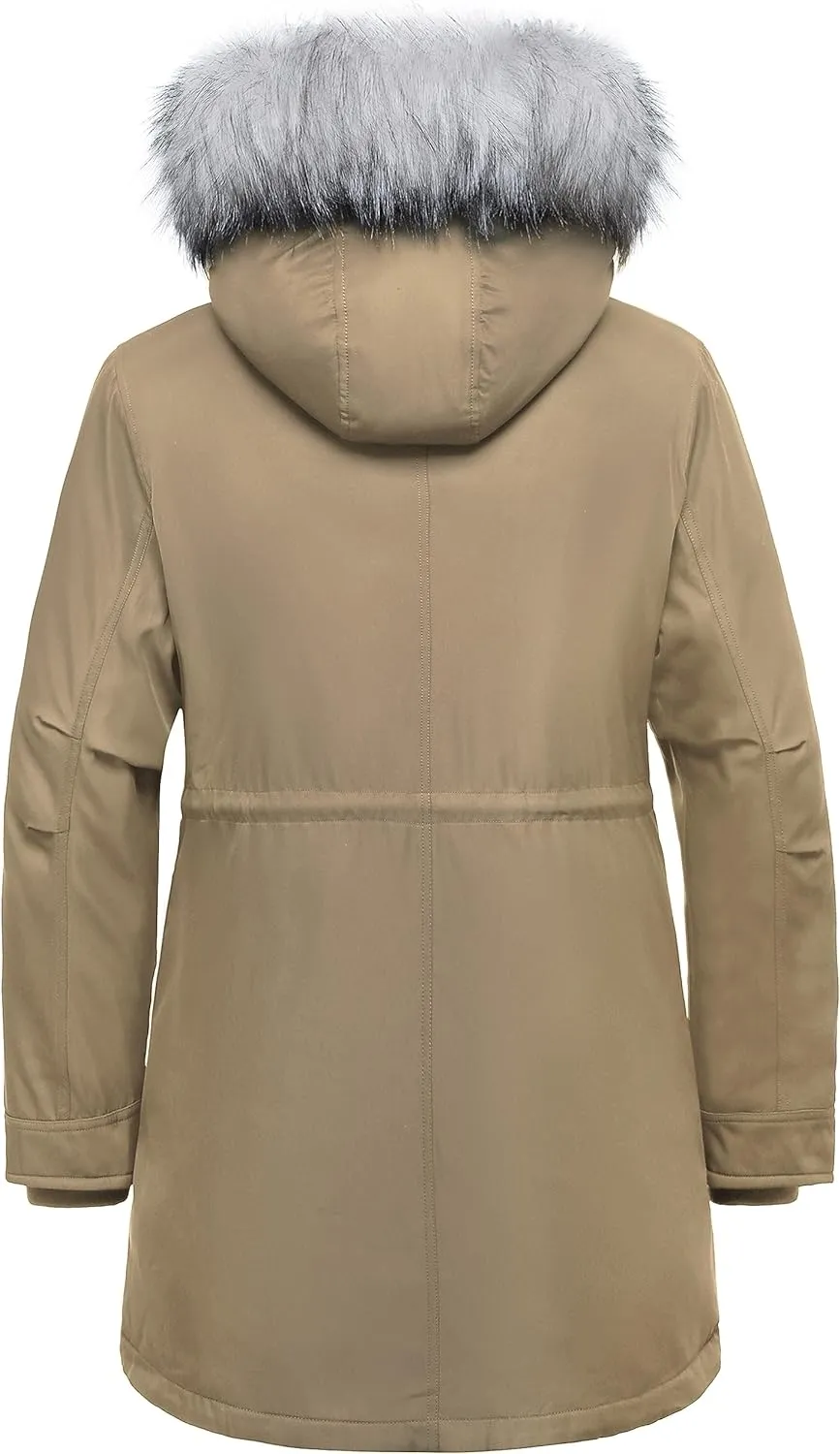 Women's Plus Size Winter Insulated Parka Coat with Faux Fur Hood