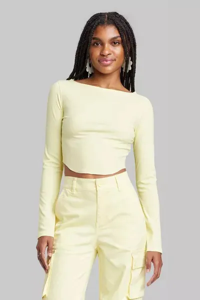 Women Long Sleeve Boat Neck T-Shirt -Yellow