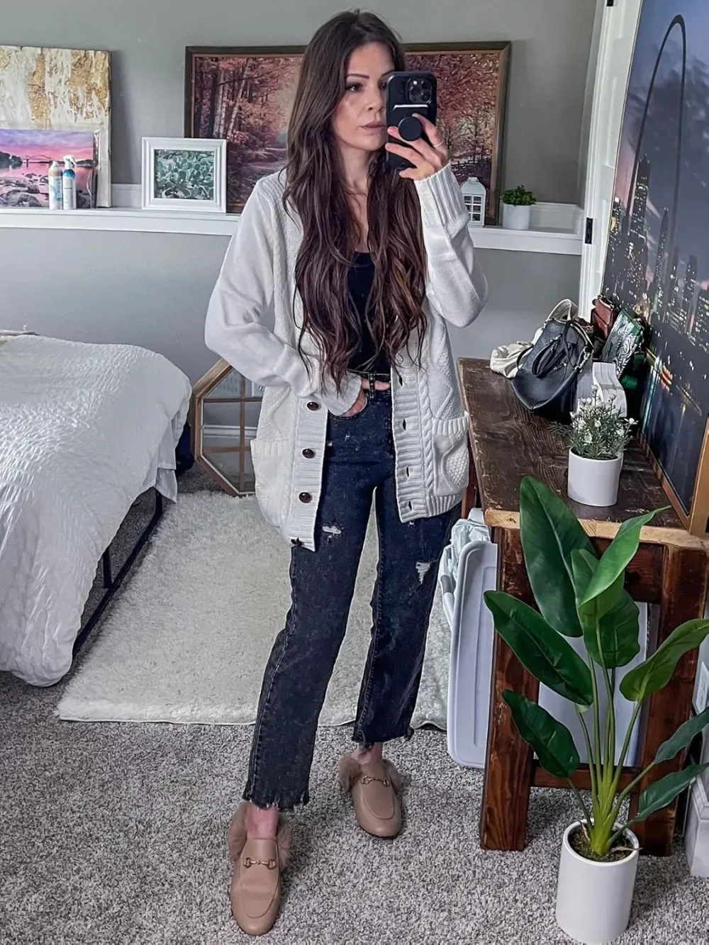 Womens Long Sleeve Open Front Buttons Cable Knit Pocket Sweater Cardigan