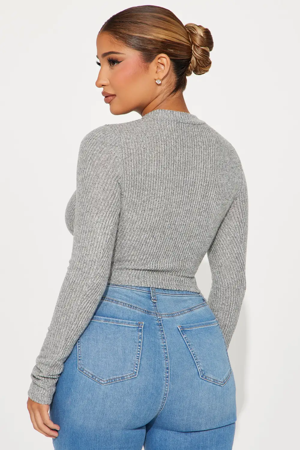 Hold Me Close Long Sleeve Top - Heather Grey