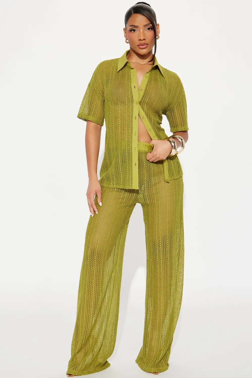 In My Vacay Era Crochet Pant Set - Green