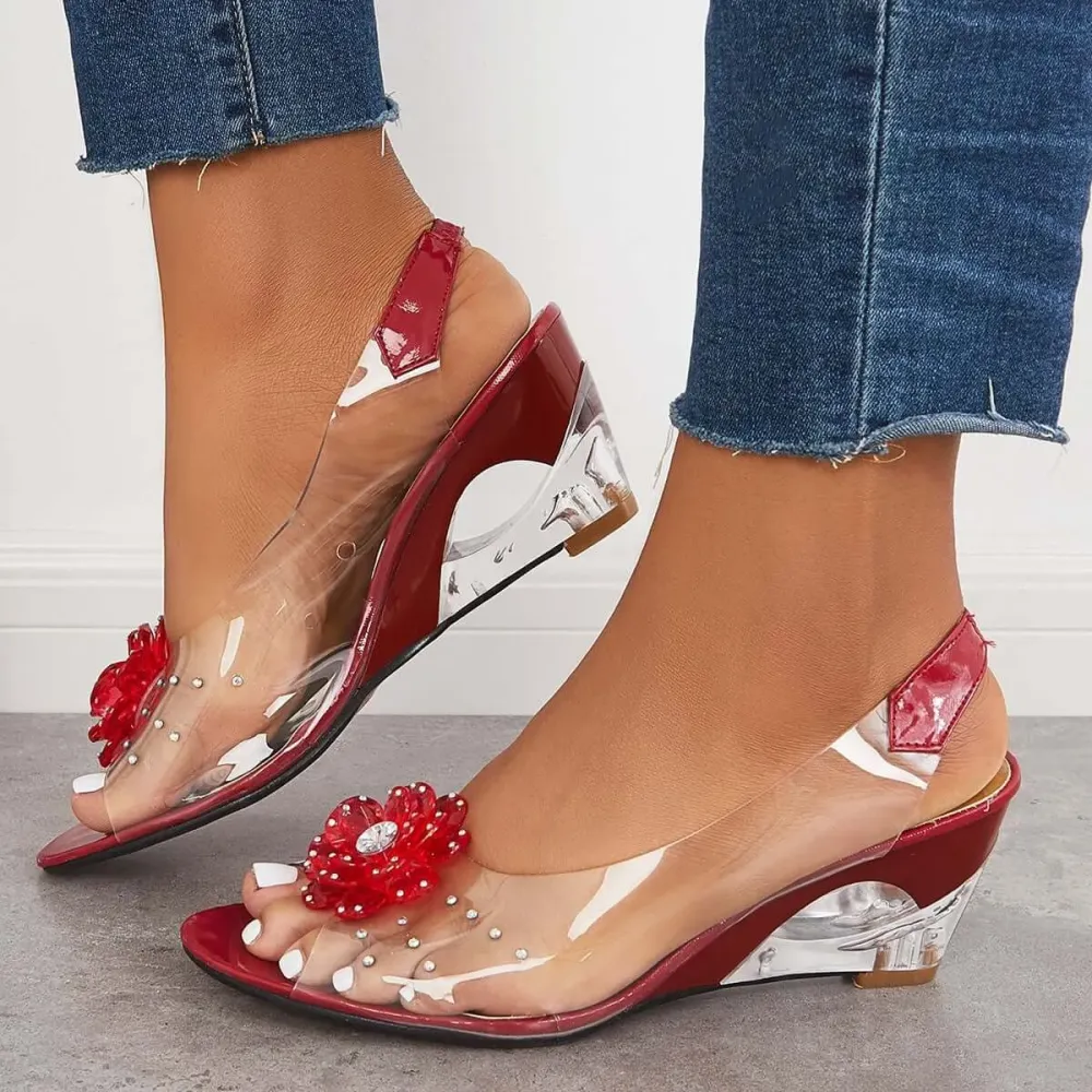 Clear Slingback Flower Rhinestone Sandals