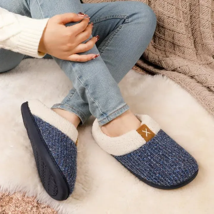 Women's Indoor Bedroom Slipper with Memory Foam, Gift for Women, Wool-Like House Shoe with Anti-Skid Rubber Sole for Ladies