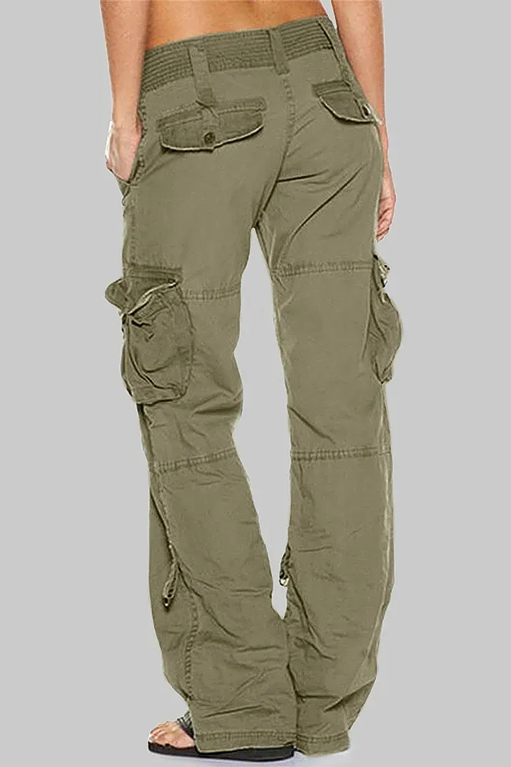 Flap Pocket Zip Detail Straight Leg Cargo Pants
