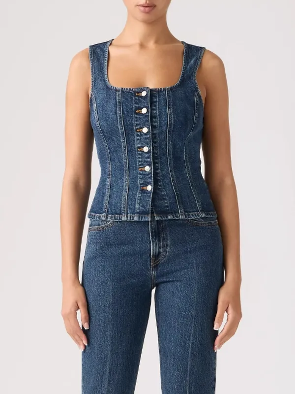 Sculpted Denim Sleeveless Top