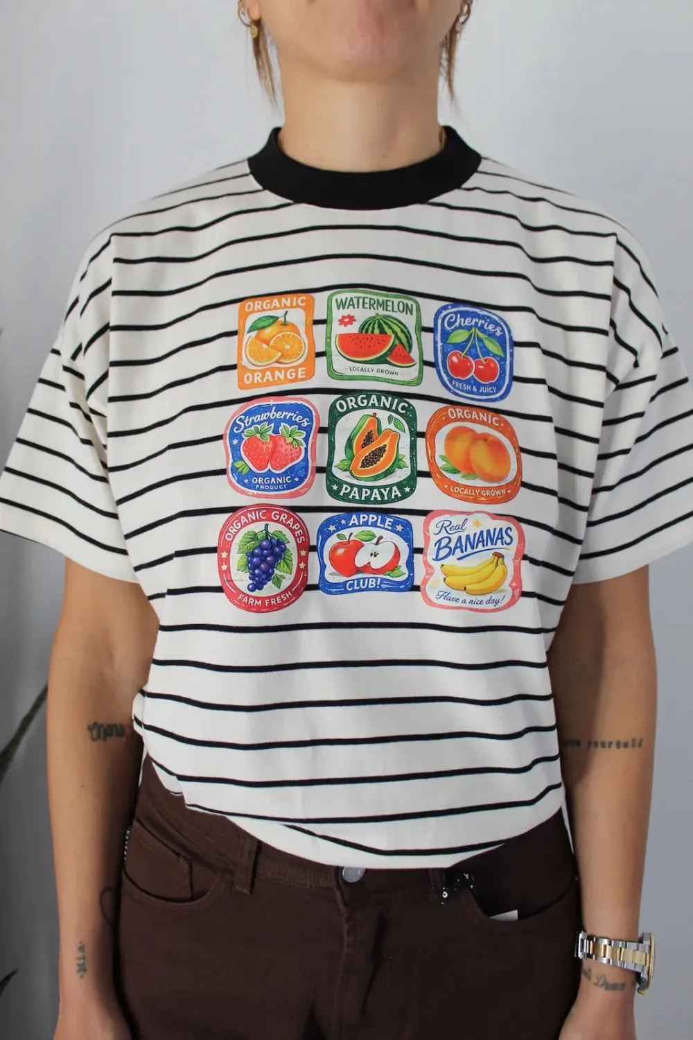 Softly Draped Graphic Crewneck Cotton Tee Finish