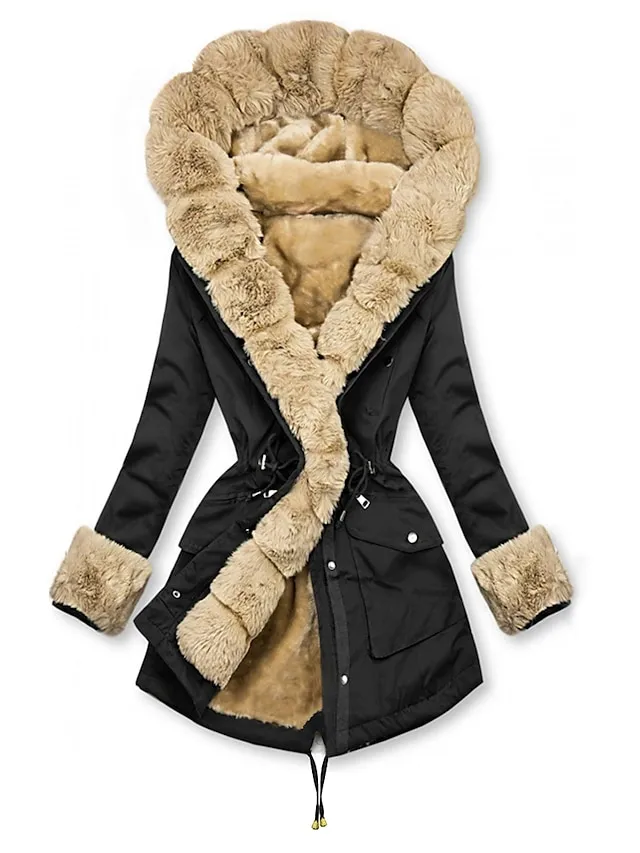 Women's Parka Puffer Jacket Thermal Warm Heated Coat Fleece Lined Winter Coat Windproof Outdoor Zip up Hooded Heated Coat Dark Blue