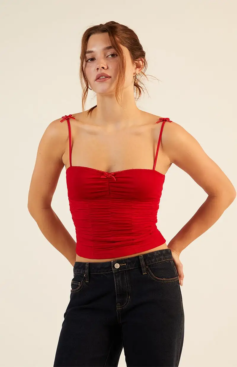 LA Hearts Kyla Mesh Bow Tank Top