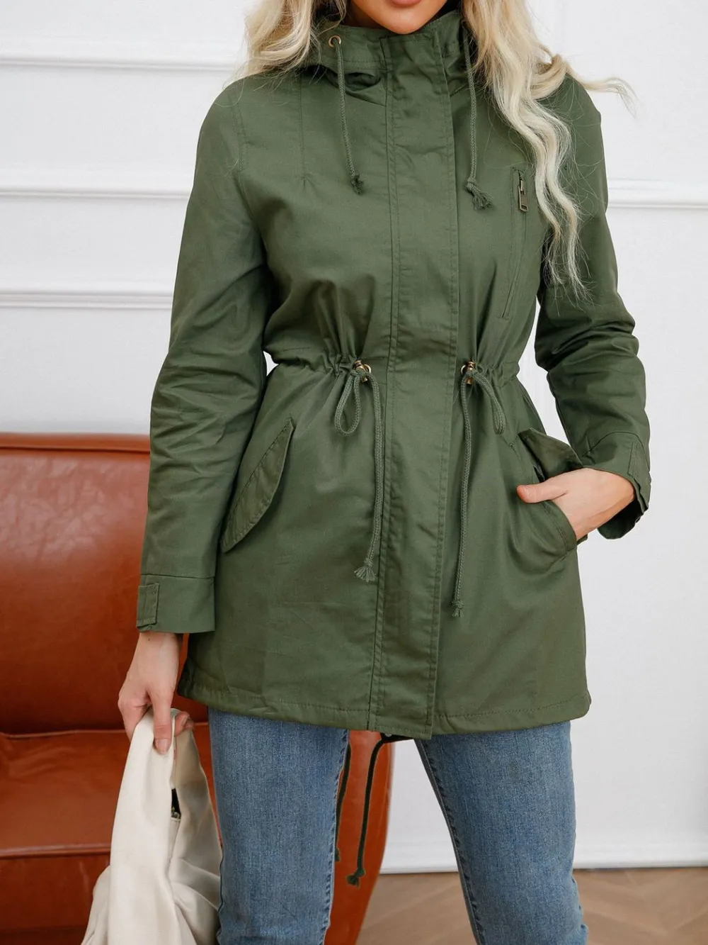 Adjustable waist hooded women jacket