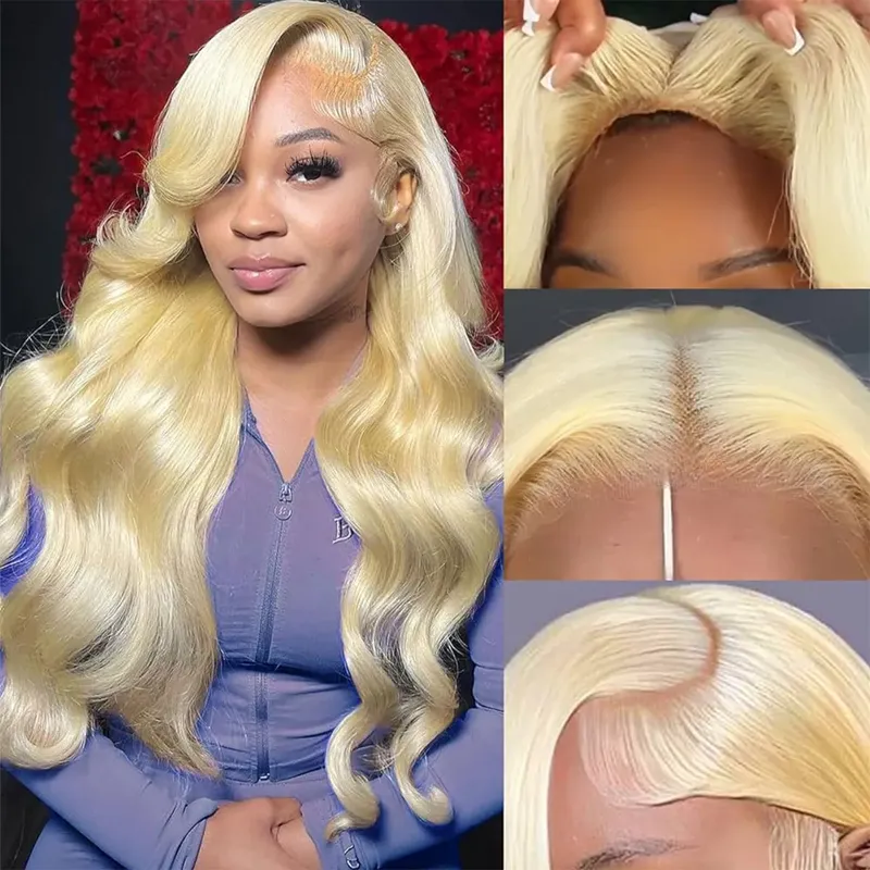 Sterly #613 Blonde 13x6 Full Frontal Lace Straight Hair / Body Wave Human Hair Wigs 180% Density