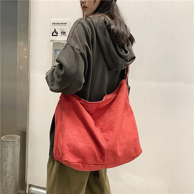 Women's Crossbody Bag Shoulder Bag Canvas Tote Bag Canvas Daily Holiday Zipper Large Capacity Waterproof Breathable Solid Color Balck White Red