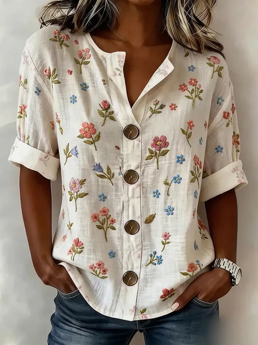 Women's Nashville Floral Embroidered Button-Down Shirt