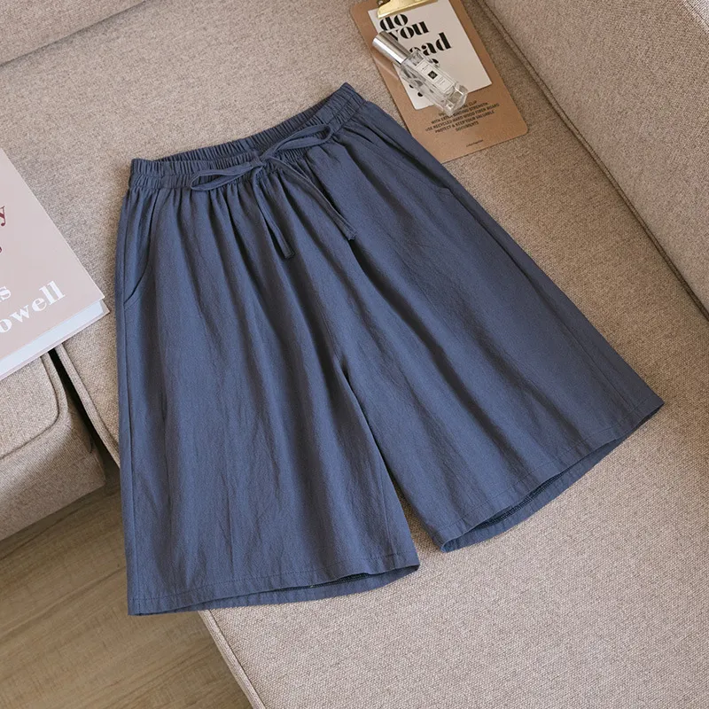 Women's high waist wide leg plus size five-point pants