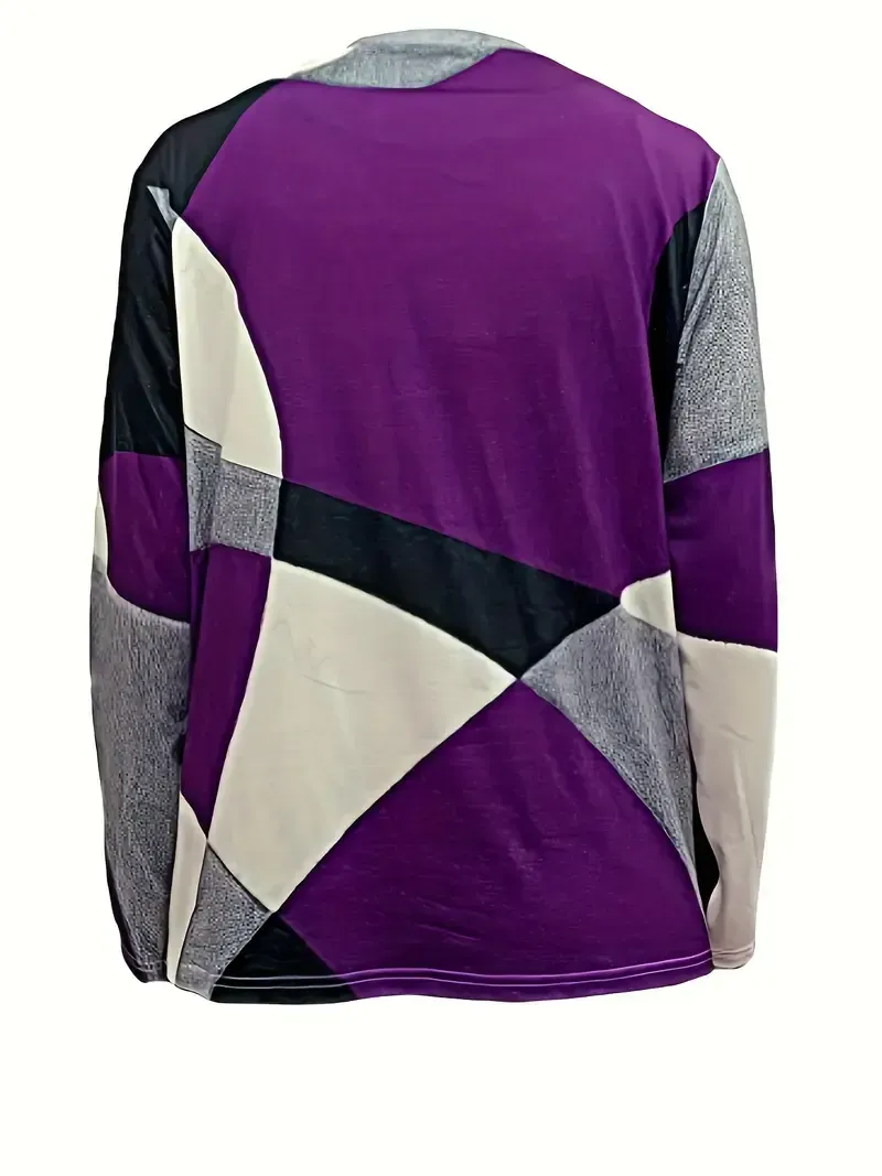 Women's Casual Geometric Print Long Sleeve Round Neck Night Top, Soft And Breathable, All Season
