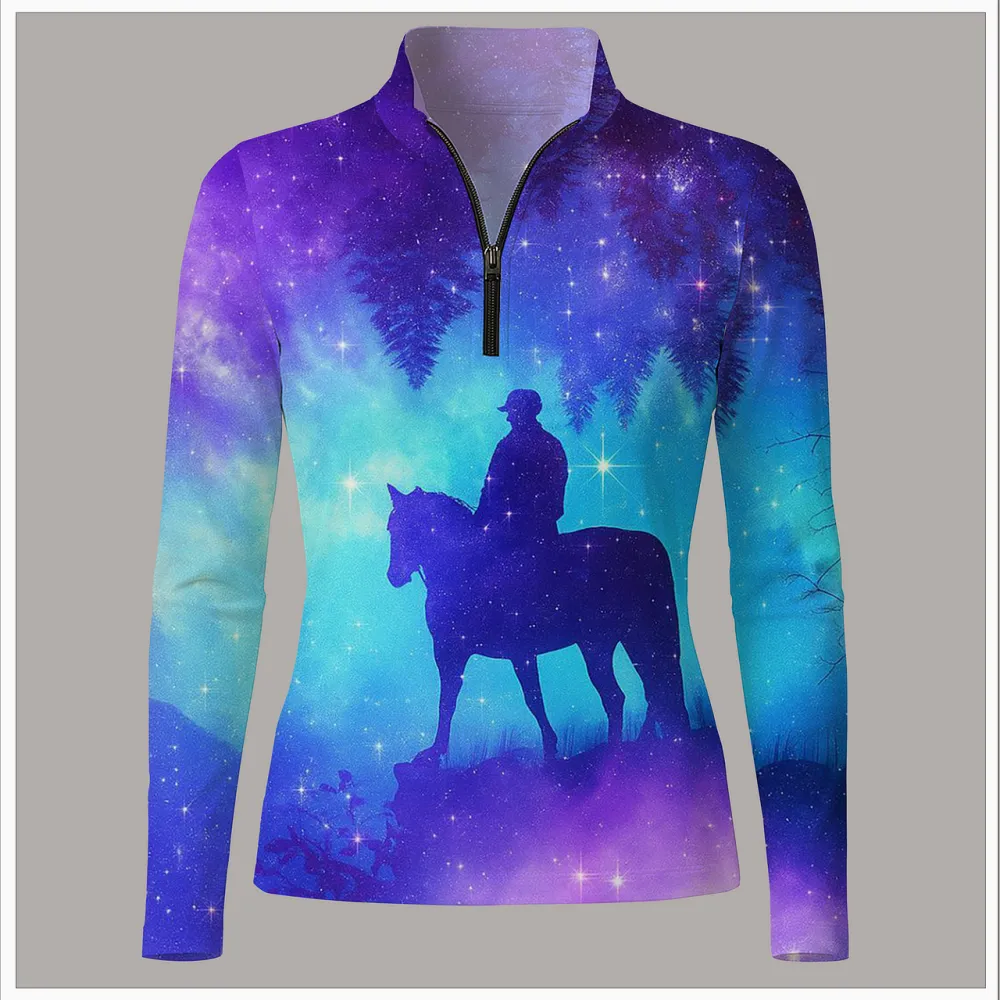 Women's Horse Design Equestrian Long Sleeve Casual Shirt