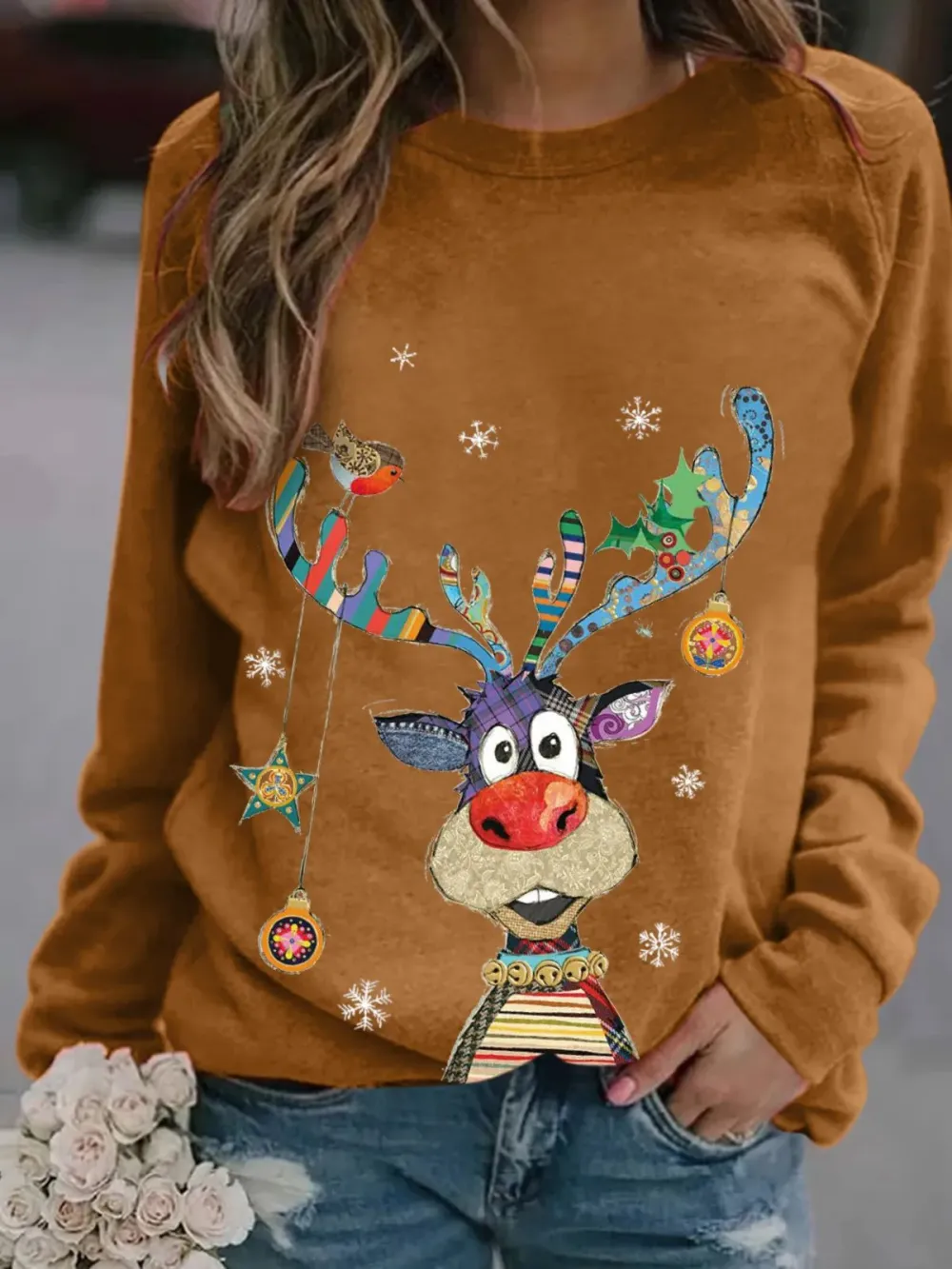 Women Long Sleeve Scoop Neck Printed Graphic Top