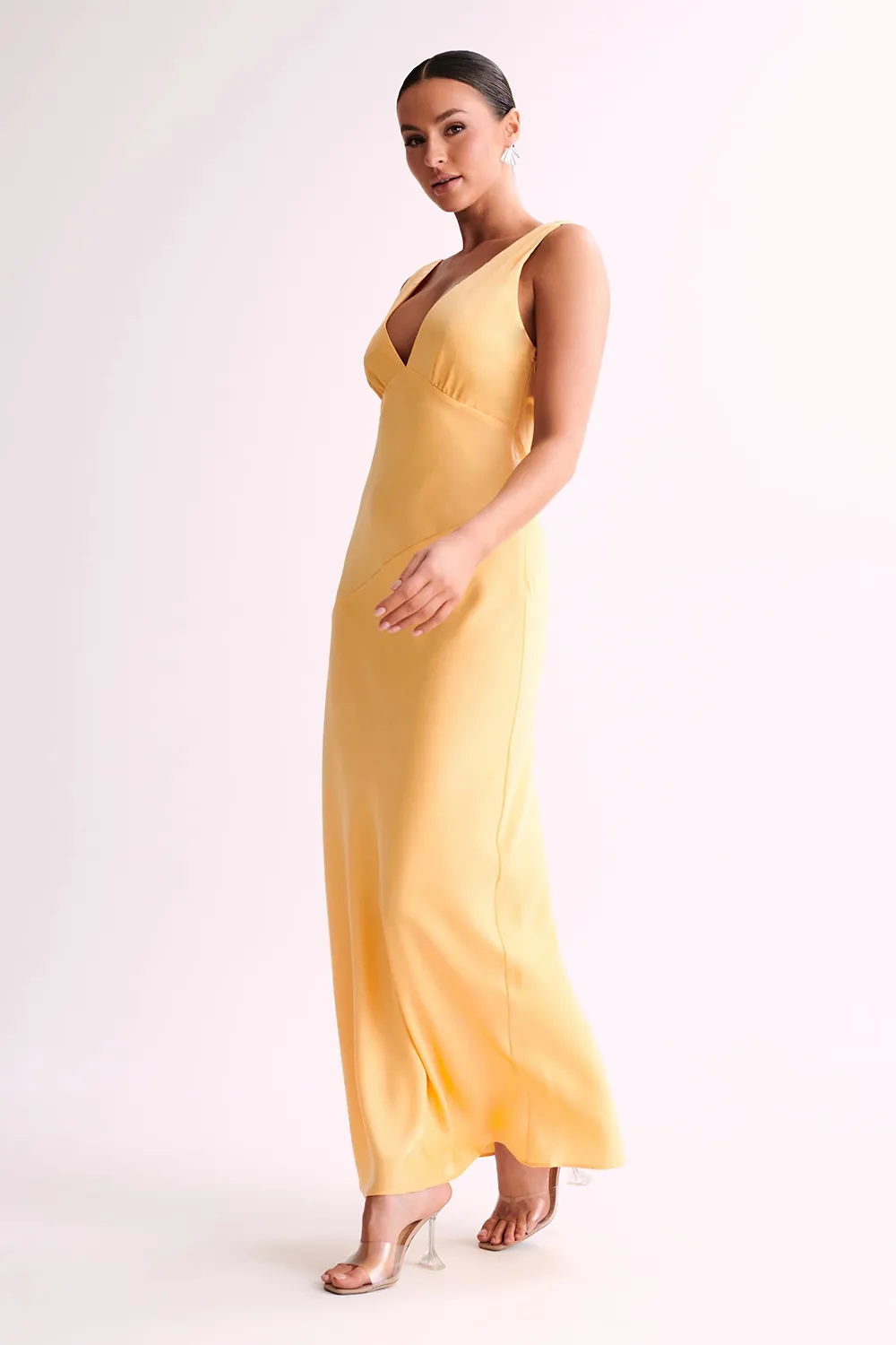 Maxi Satin Dress With Back Cowl - Emerald