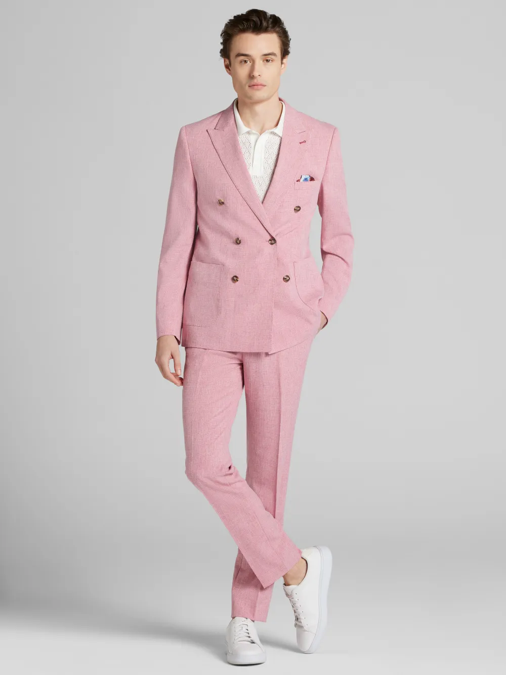 Paisley &Amp; Gray Slim Fit Melange Double-Breasted Suit Jacket