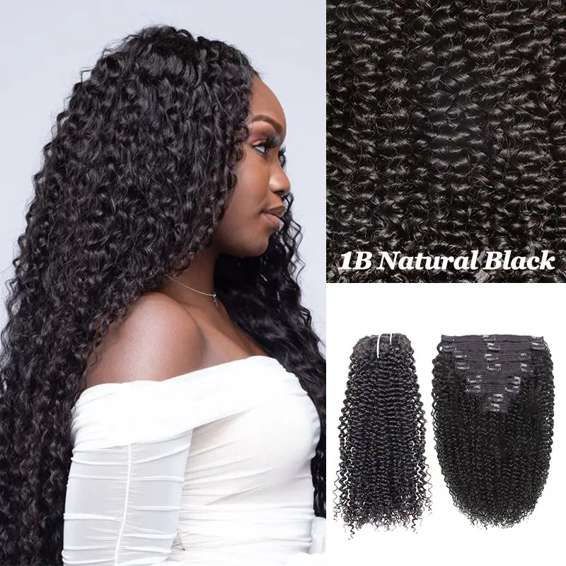 Double Drawn 3c/4a Curly Wave Clip In Hair Extensions Human Hair Clip Ins 120g 8pcs With 18 Clips