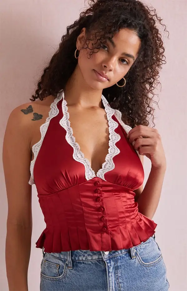 Beverly and Beck Bella Lace Trim Halter Top