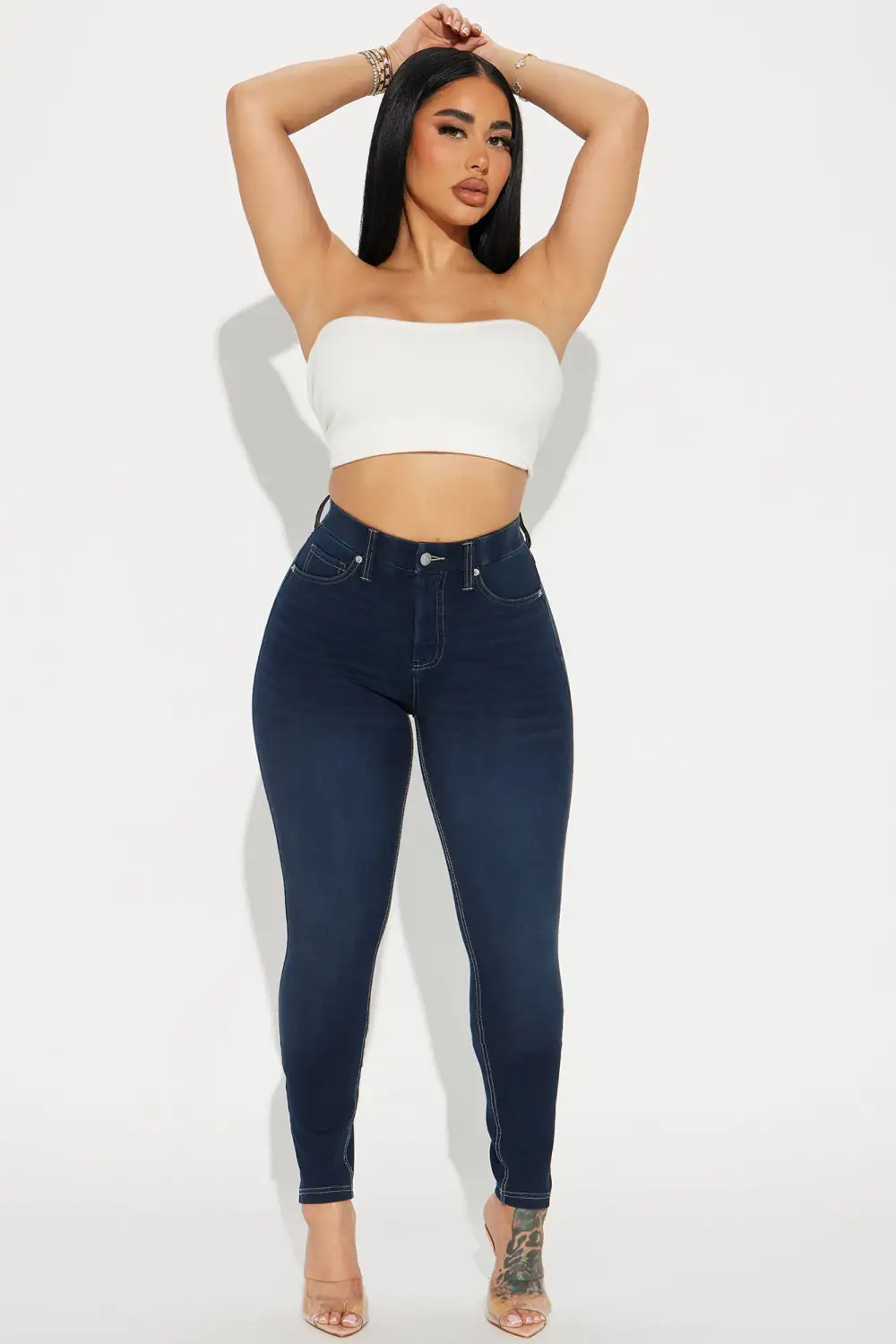 Off The Record Knit Denim Stretch Skinny Jeans - Dark Wash