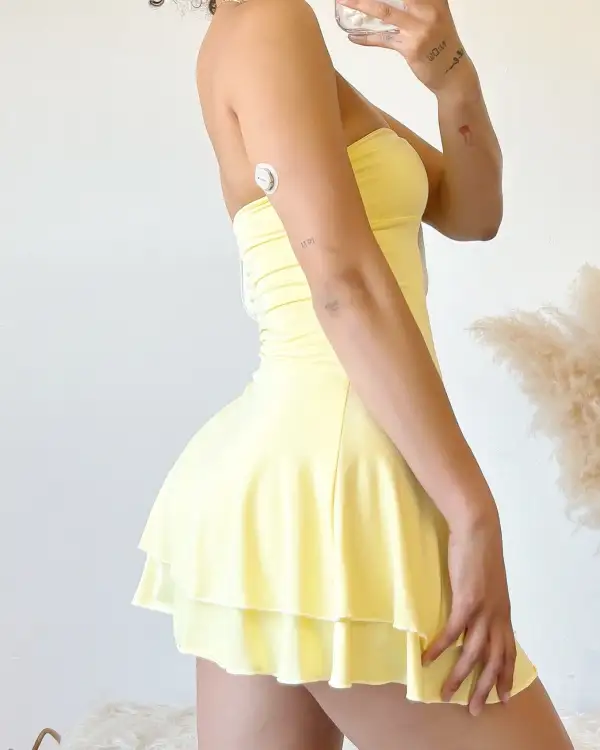 RESTOCKED! LEMON SHERBET STRAPLESS DRESS
