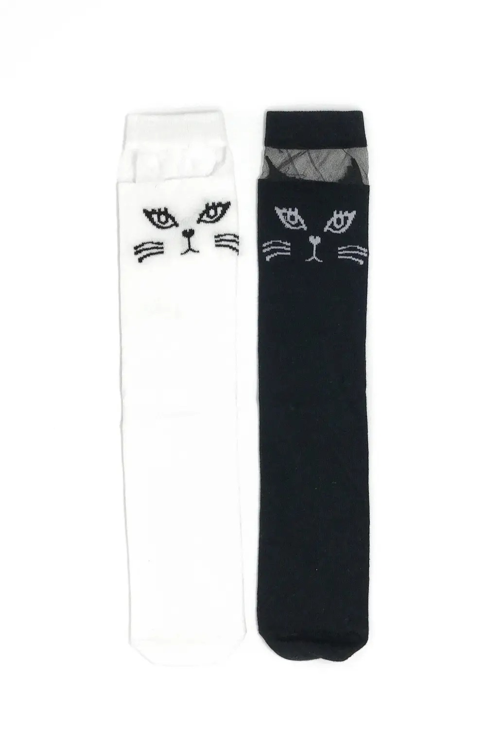 Cat Knee High Socks - Black & White