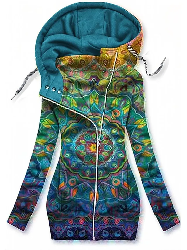Women's Zip Hoodie Sweatshirt Basic Zip Up Front Pocket Black Pink Blue Floral Butterfly Street Casual Hoodie Long Sleeve Top Micro-elastic Fall & Winter
