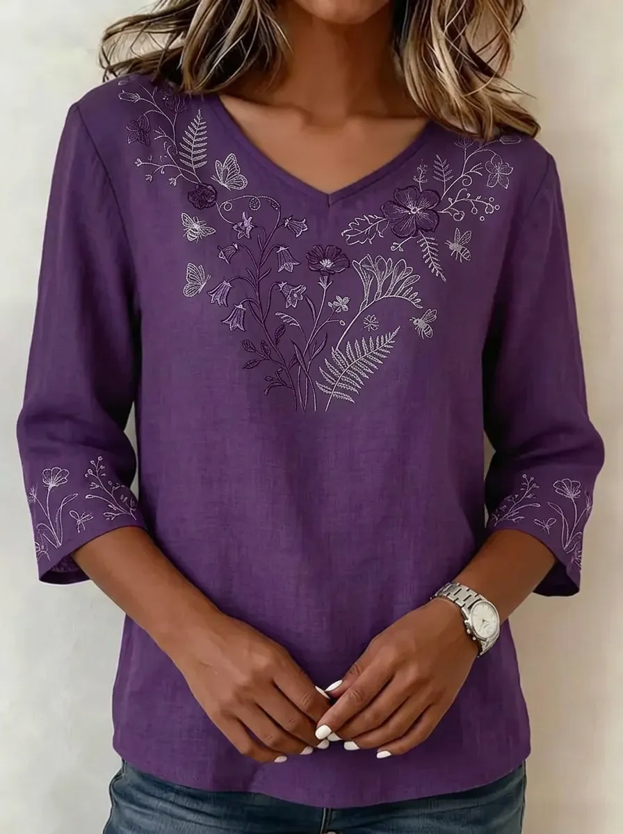 Women's Nashville Floral Butterfly Embroidered Printed Top