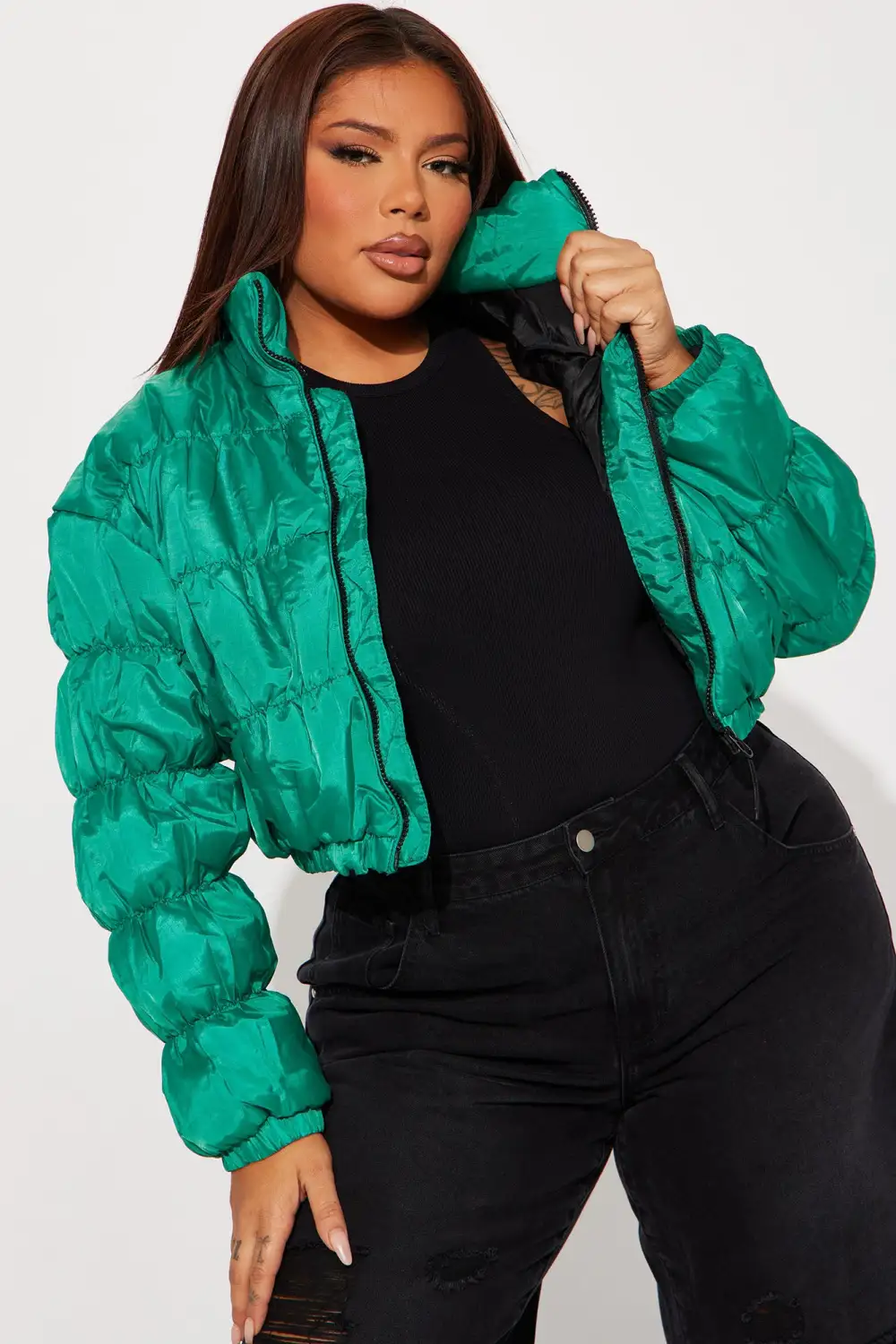 We're On The Go Cropped Puffer Jacket - Kelly Green