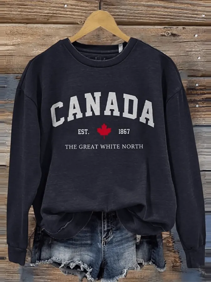 Women's Canada The Great White North Print Crewneck Sweatshirt