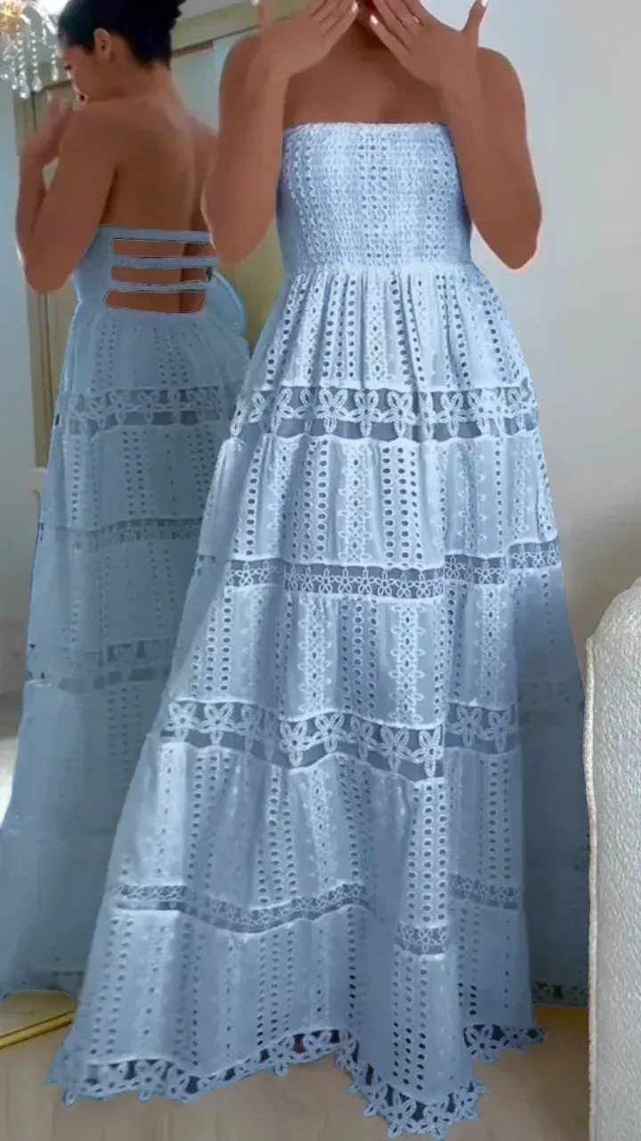 Women's Tube Top Backless Hollow Holiday Dress