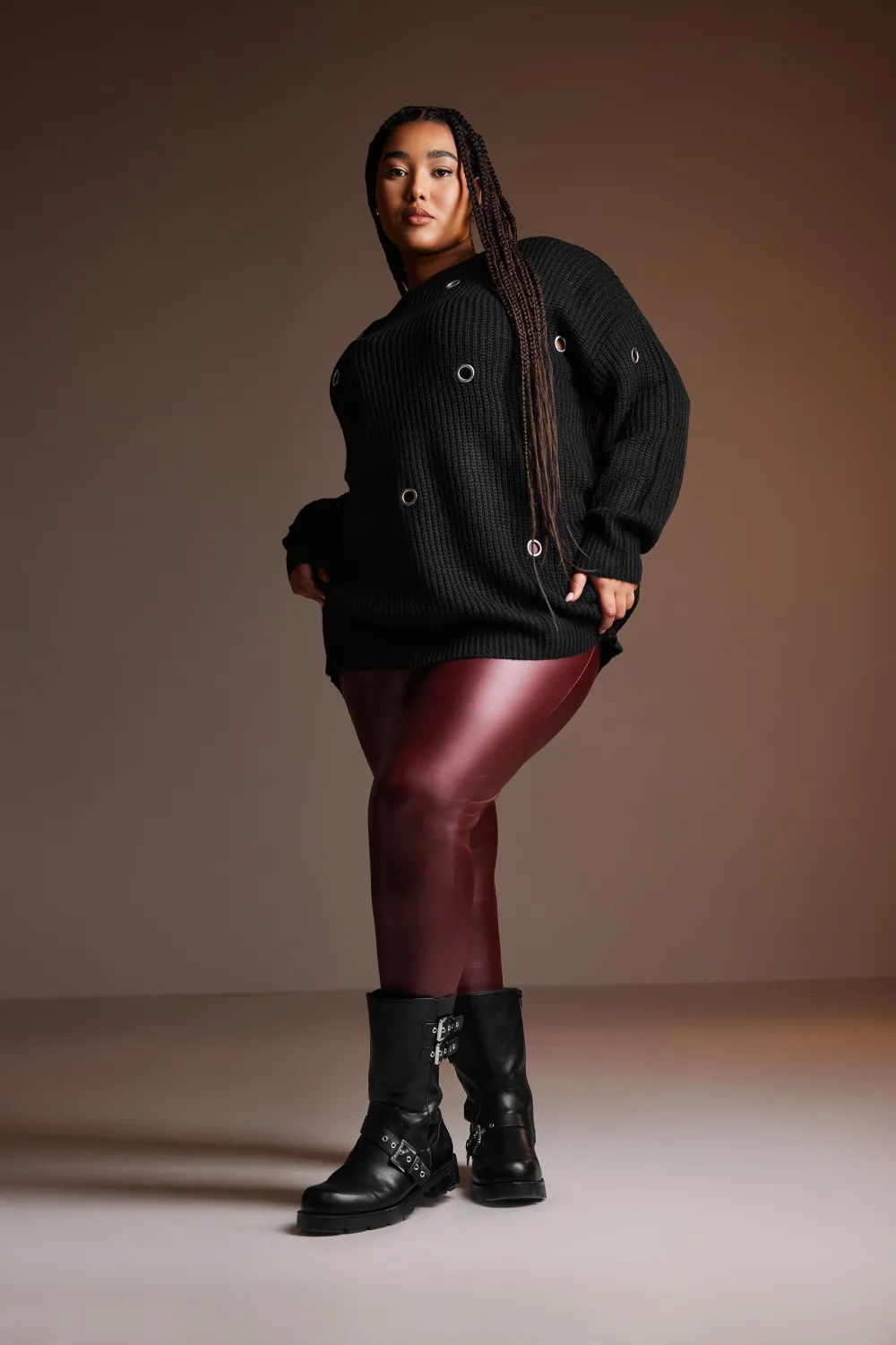 YOURS Curve Burgundy Red Coated Leggings