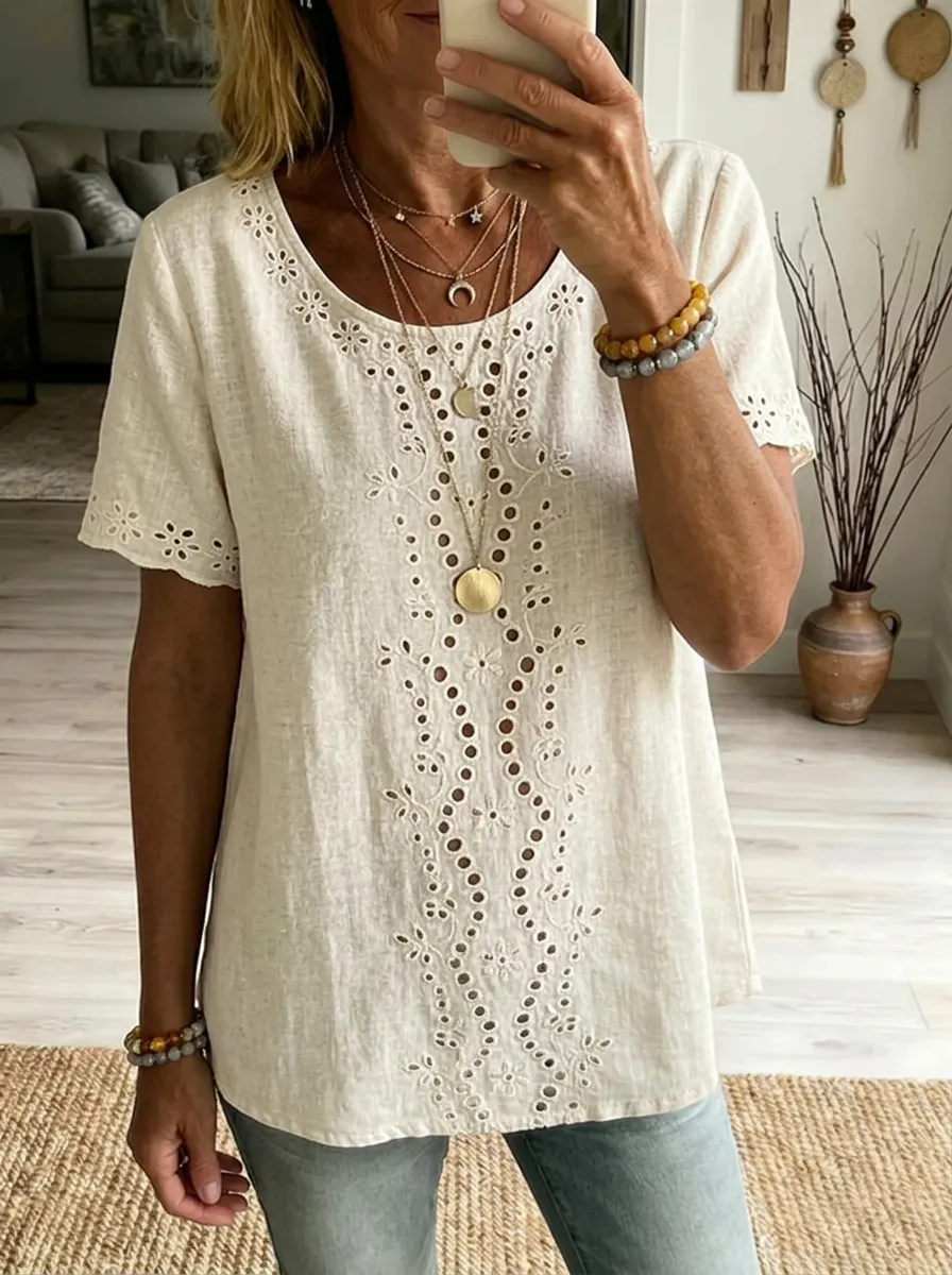 Women's Nashville Floral Eyelet Embroidered Cotton Top