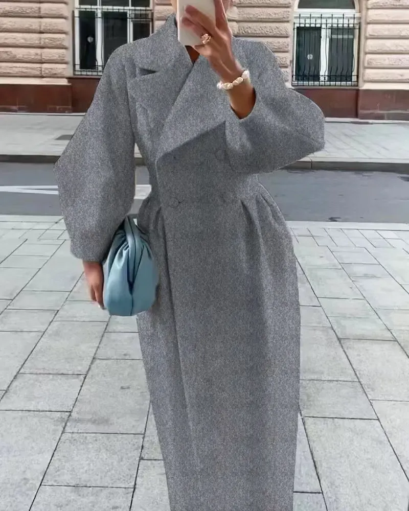 Retro Court Style Lantern Sleeve Large Lapel Long Coat