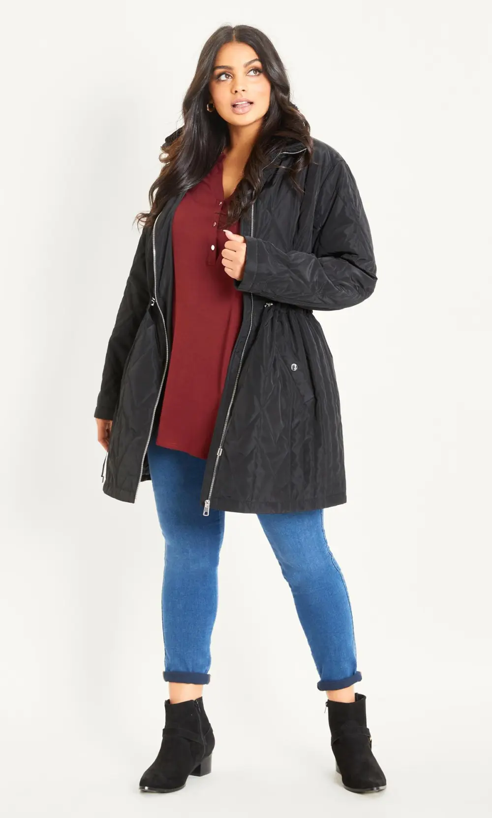 Evans Black Quilted Parka Coat