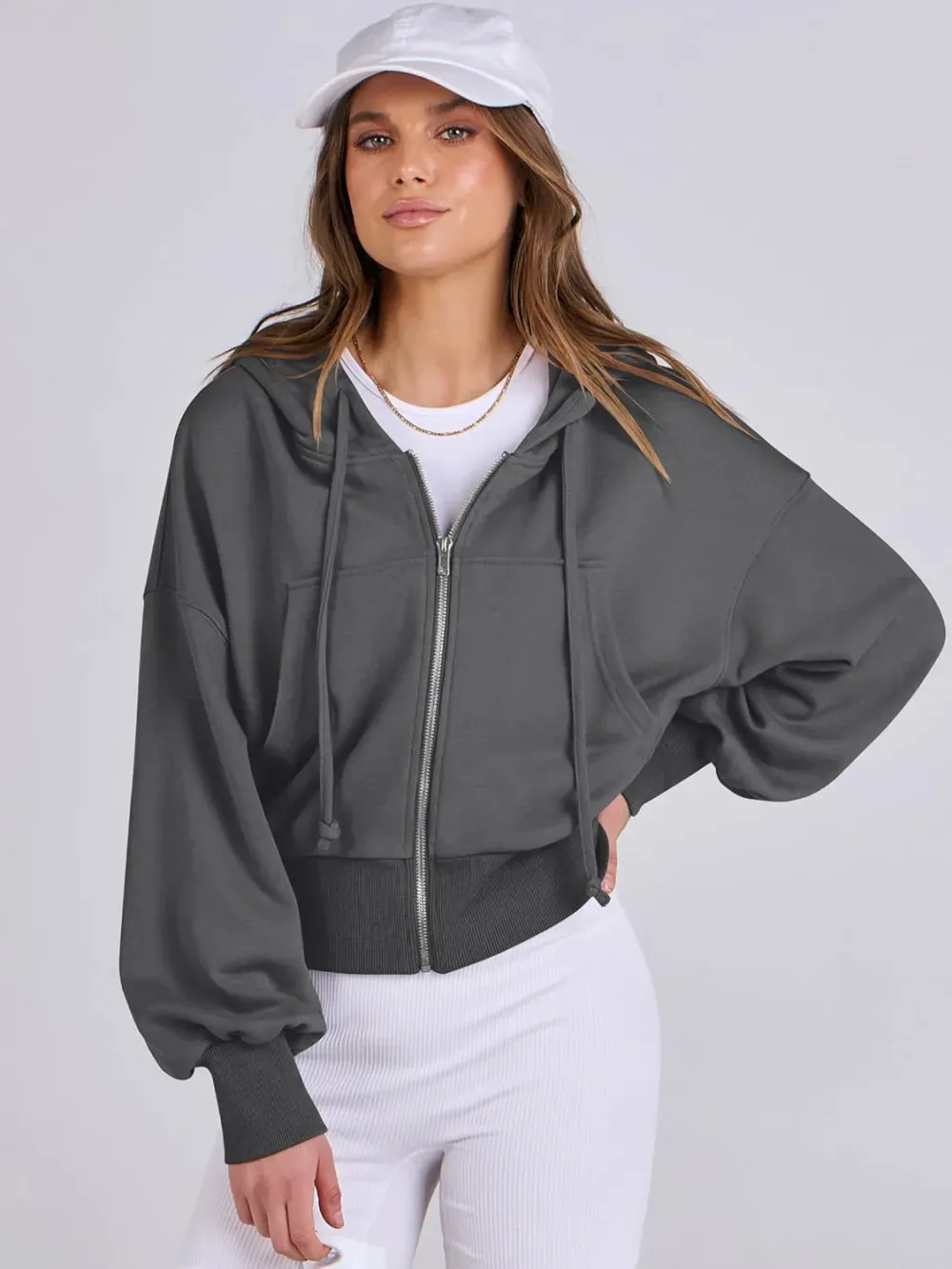 Women's Zip Up Hoodies Cropped Sweatshirts Full Zip Jackets Casual Fashion Fall Outfits Winter Clothes