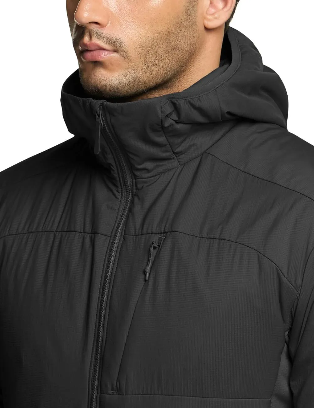 Men's Insulated Hooded Tactical Jacket, Lightweight Mid-Layer Warm Hoodie, Water Resistant Full Zip Hiking Work Coat