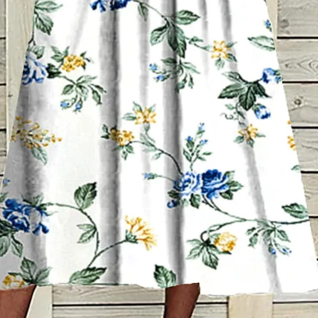 Women's Casual Dress Midi Dress White Blue Green Short Sleeve Floral Ruched Summer Spring Crew Neck Basic Loose Fit 2023 S M L XL XXL 3XL