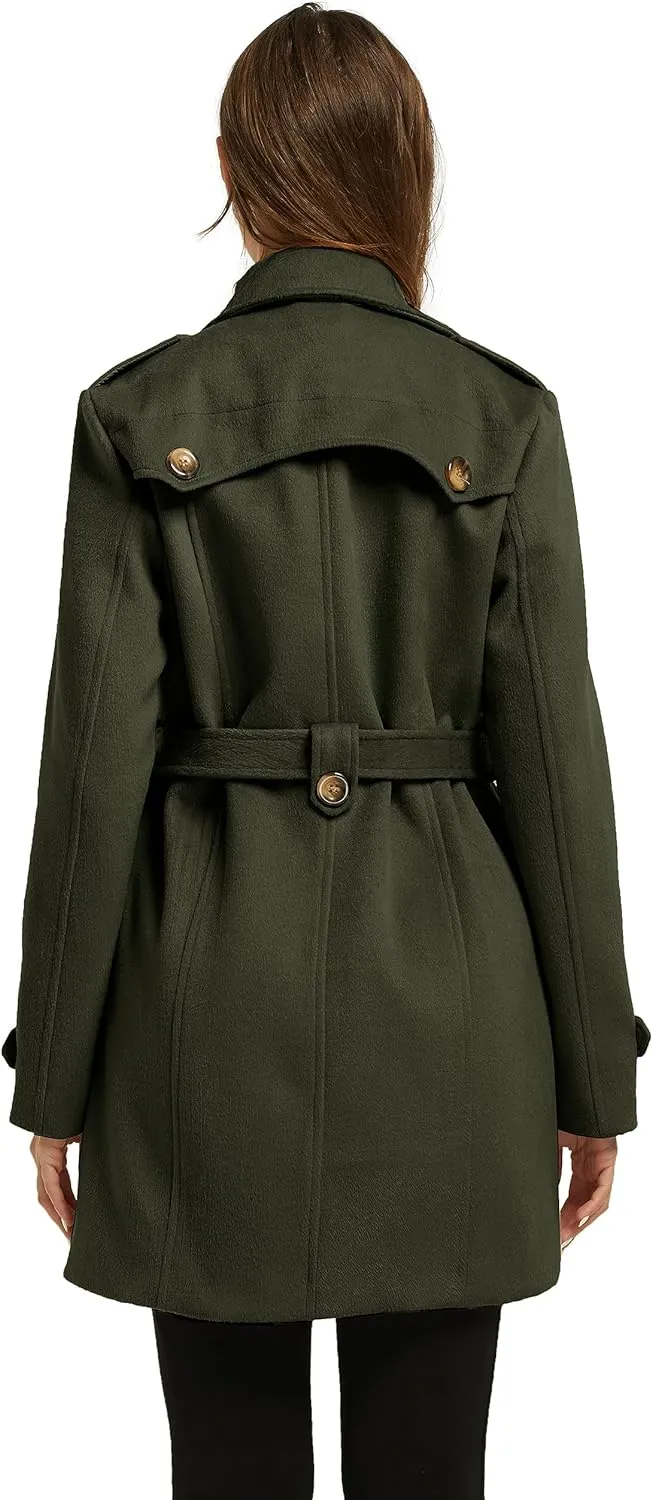 Women's Double Breasted Pea Coat Winter Mid-Long Trench Coat with Belt