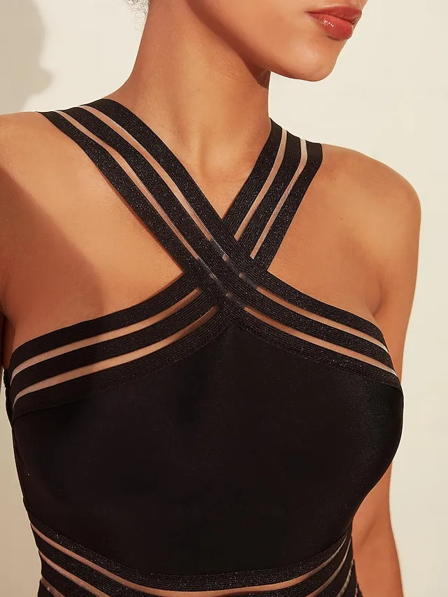 Cross Front Solid One-piece Swimsuit