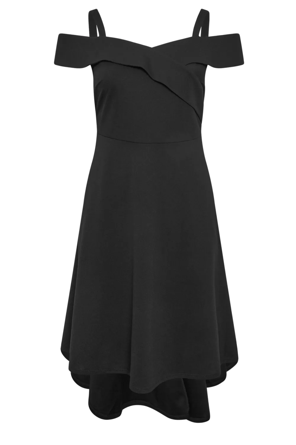 YOURS LONDON Curve Black Bardot Dipped Hem Dress