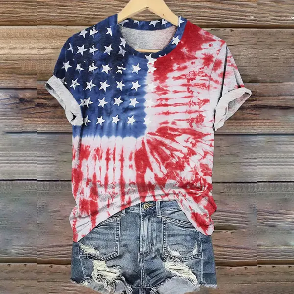 Retro Independence Day Flag Tie Dye Print T-shirt