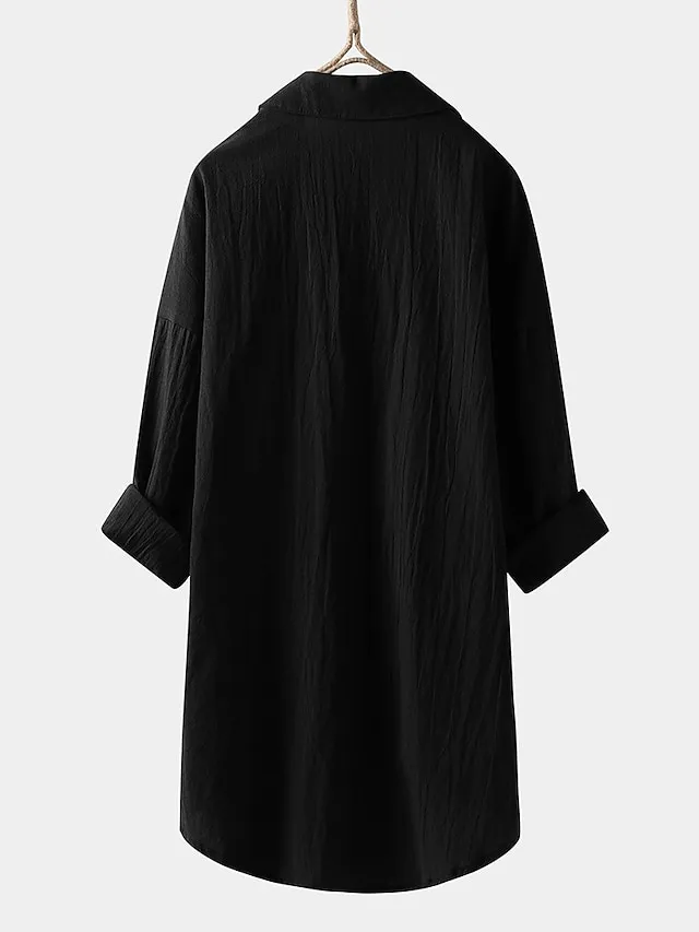 Women's Shirt Blouse Cotton Black White Blue Solid Color Button Pocket 3/4 Length Sleeve Work Daily Streetwear Daily Basic Shirt Collar Regular Fit Spring Fall Fall & Winter