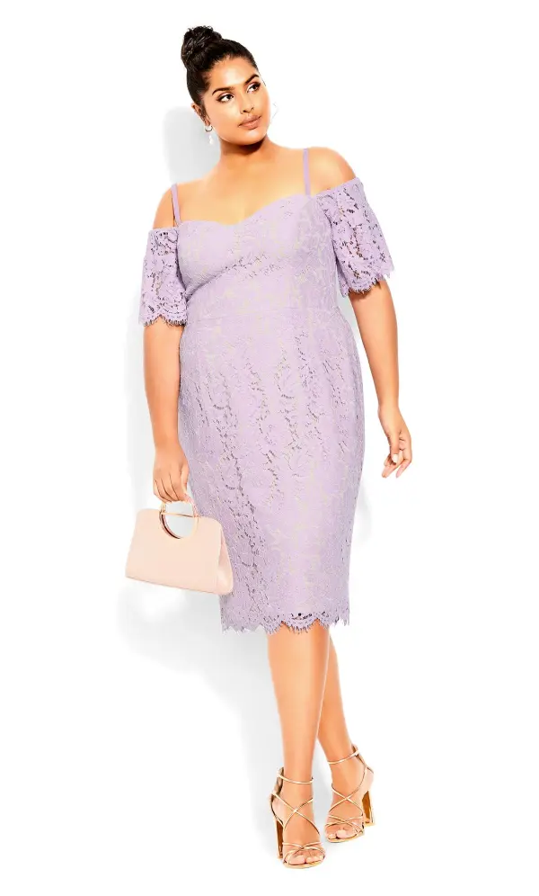 Evans Lilac Lace Cold Shoulder Midi Dress