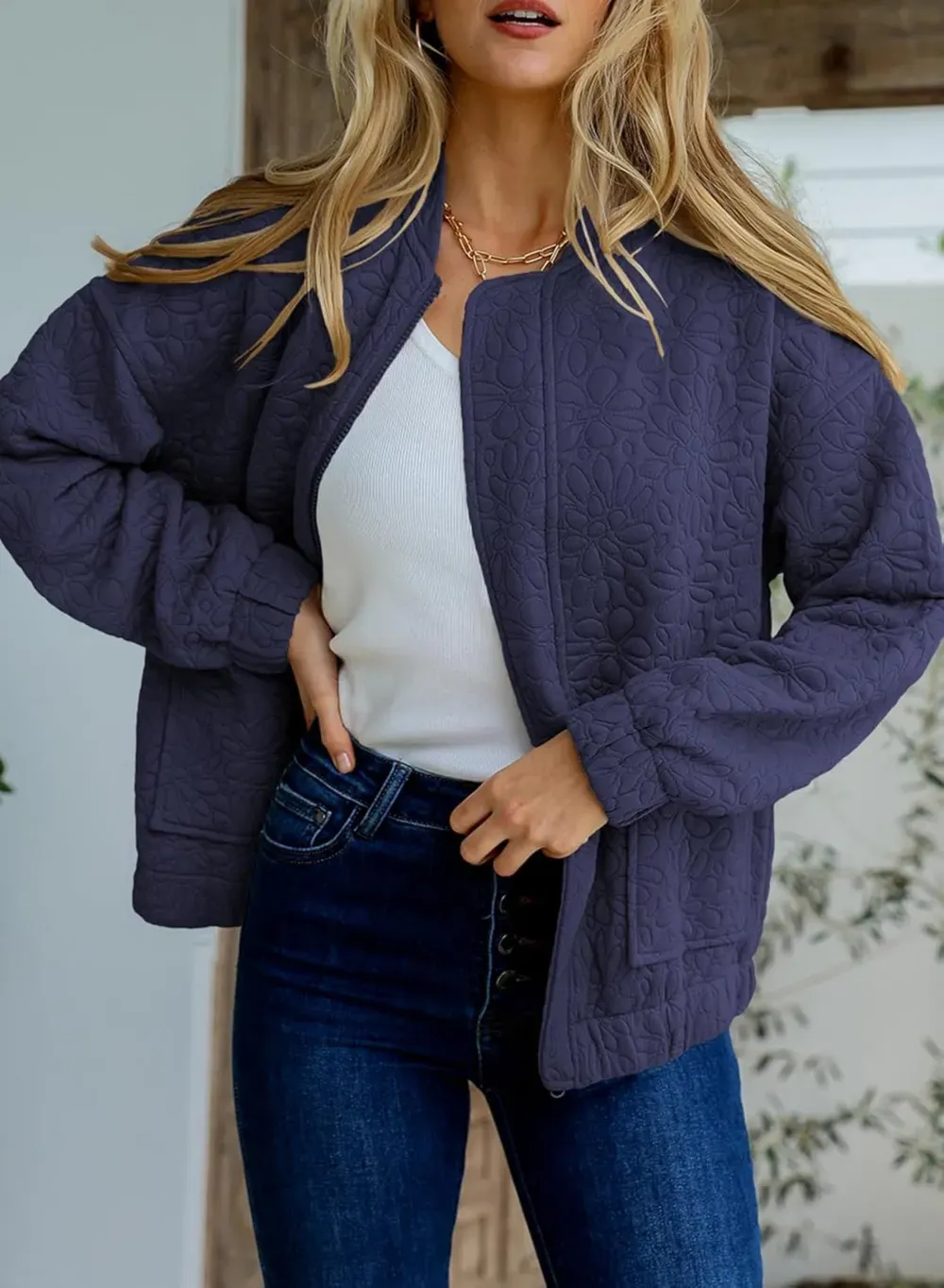 Jackets for Women Spring Fashion 2025 Cute Jacquard Coats Lightweight Zip Up Jackets Dressy Casual