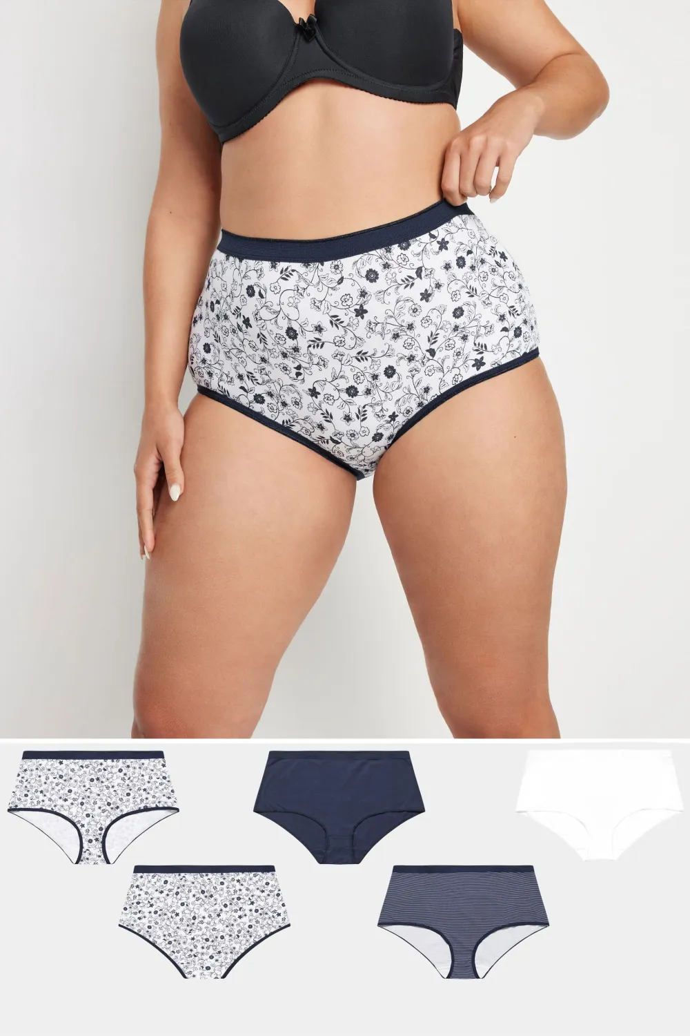YOURS 5 PACK Curve Blue & White High Waisted Full Briefs